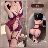 Purple battle robe + black fishnet stockings