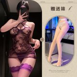 Purple and white open-crotch socks