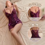 Purple and white fishnet stockings