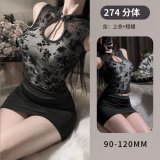 Two-piece cheongsam + open-crotch stockings