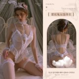 6921183366193 White [Bunny Ear Headband + Neck Ring + Bodysuit + Bracelets * 2] + Stockings