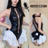 Leather-skirted bunny bodysuit with ears