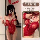 Bunny girl red + red lace fishnet stockings