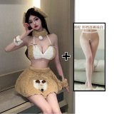 Plush bunny girl + white open-crotch stockings