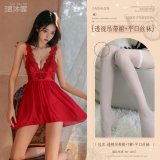 Red (back-slit halter dress + thong + boxer stockings)