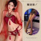 Red and black open-crotch socks