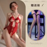 Red and black fishnet stockings