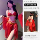 Red bra + arm sleeves + two-piece skirt + thong