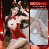 Red Christmas outfit + white-trimmed stockings