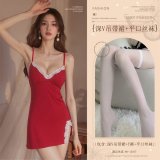 Burgundy (deep V-neck slip dress + thong + boxer stockings)