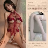 Burgundy (open-crotch bodysuit with cutouts + boxer stockings)