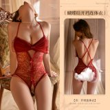 Red [Single-piece open-crotch bodysuit]