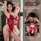 Red open-crotch bodysuit