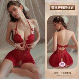 Red [Single-piece open-crotch bodysuit]