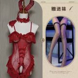 Red bunny girl outfit + red fishnet stockings