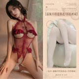Burgundy (open-crotch bodysuit with cutouts + open-crotch tights)
