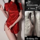 Sexy red nightgown + ripped stockings