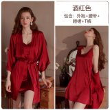 Burgundy (nightgown + thong + robe + belt)