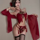Burgundy suit + white fishnet stockings