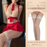 Red (tie + bra + skirt + thong + lace stockings)