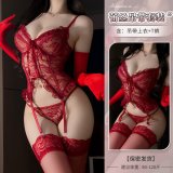 Red [top + T-shirt + garter belt + matching socks + red gloves]