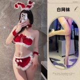 Red suit + white fishnet stockings