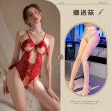 Red and white open-crotch socks
