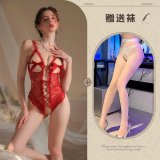 Red and white open-crotch socks