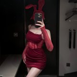 Red and white open-crotch socks