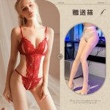 Red and white fishnet stockings