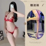 Red and white fishnet stockings