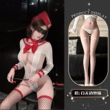 Red and white lace stockings