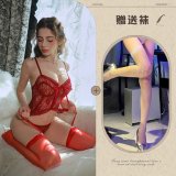 Red and white fishnet stockings