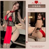 Rose-patterned cheongsam + black open-crotch stockings
