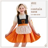 headscarf + apron + dress + socks