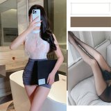 Secretary + Black Open Crotch Stockings