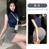 Secretary: Blue + Gray + Open Crotch Bodysuit + Eye Mask + Headband