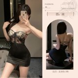 Secretary [bodysuit] + black open-crotch stockings
