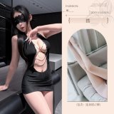 Secretary [Secretary outfit + bra chain + white open-crotch stockings + blindfold]