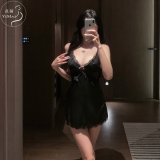 Sexy black padded bra nightgown