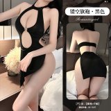 Sexy black (revealing cleavage and slit cheongsam dress + T-shirt)