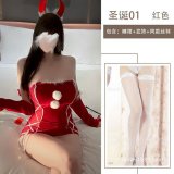 Nightgown set + hair accessory + white fishnet stockings