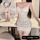 A sweet floral print dress + white butterfly stockings