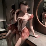 Strawberry-inspired chocolate bodysuit + white stockings