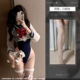 Onesie student + white fishnet stockings