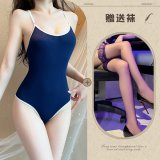 swimsuit + black stockings