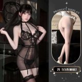 See-through skirt + white open-crotch stockings
