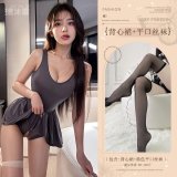 Vest dress + black flat stockings