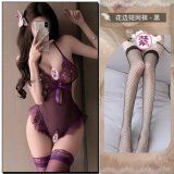 Purple + W113 Black Fishnet Stockings