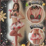 W6014 Red + Green [Headband + Bell Necklace + Bra + 2 Bracelets + Tutu Skirt + Thong Pants + Stockings]